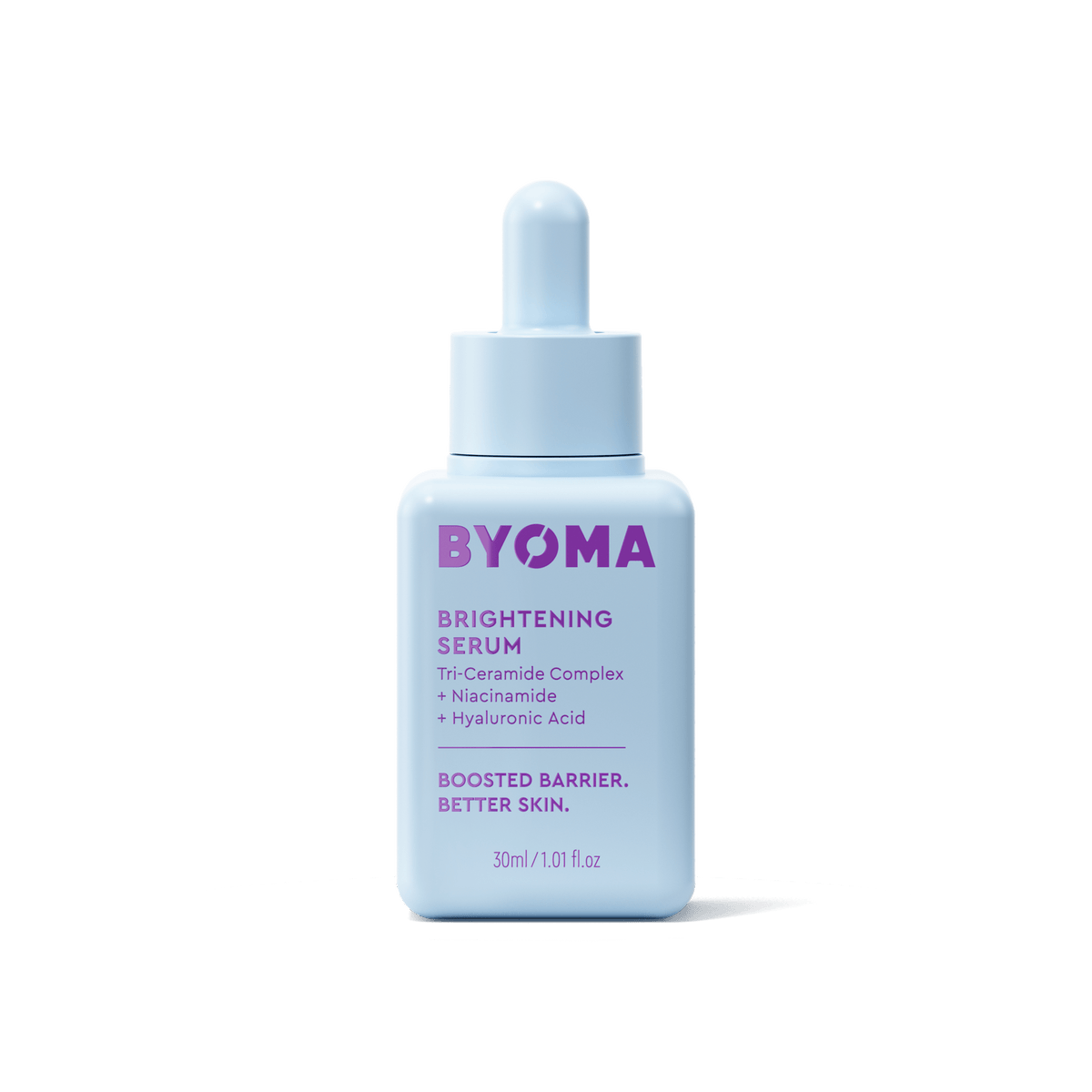 Un flacon de sérum éclaircissant Byoma avec compte-gouttes. 
