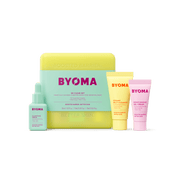 Coffret BYOMA So Clear comprenant un étui jaune, accompagné d'un sérum clarifiant, d'un nettoyant à la gelée crémeuse et d'un gel-crème hydratant.