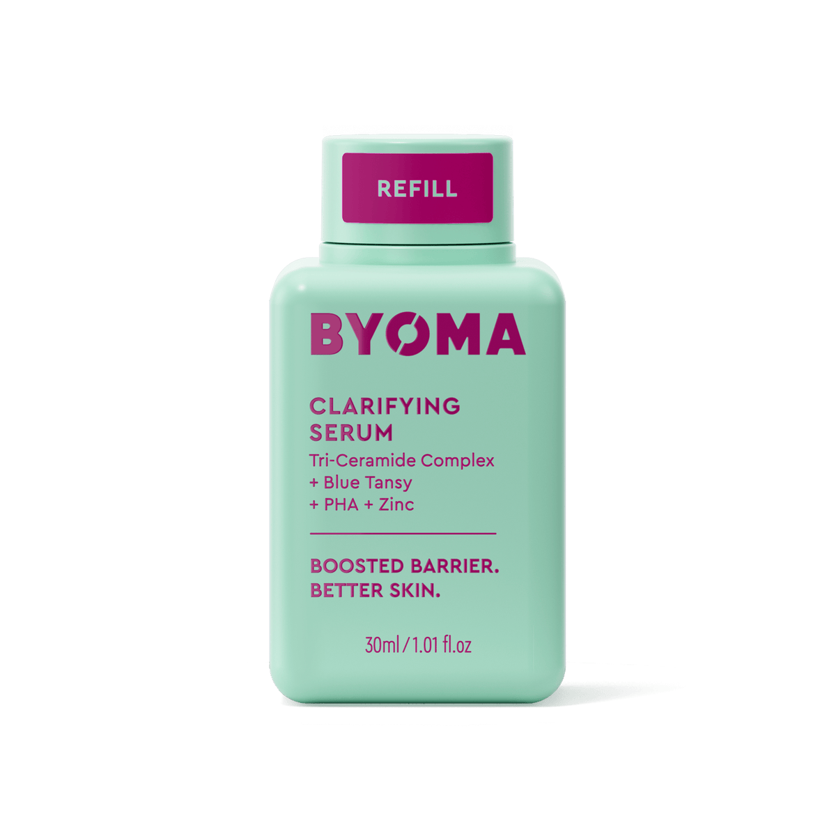 Une recharge de sérum clarifiant BYOMA en vert menthe.