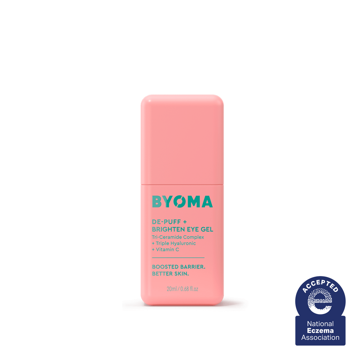 Une bouteille de Byoma De-Puff + Brighten Eye Gel.