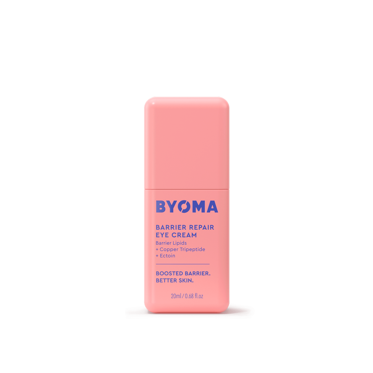 Crème pour les yeux BYOMA Barrier Repair avec lipides barrières, tripeptide de cuivre et ectoïne dans un flacon rose.
