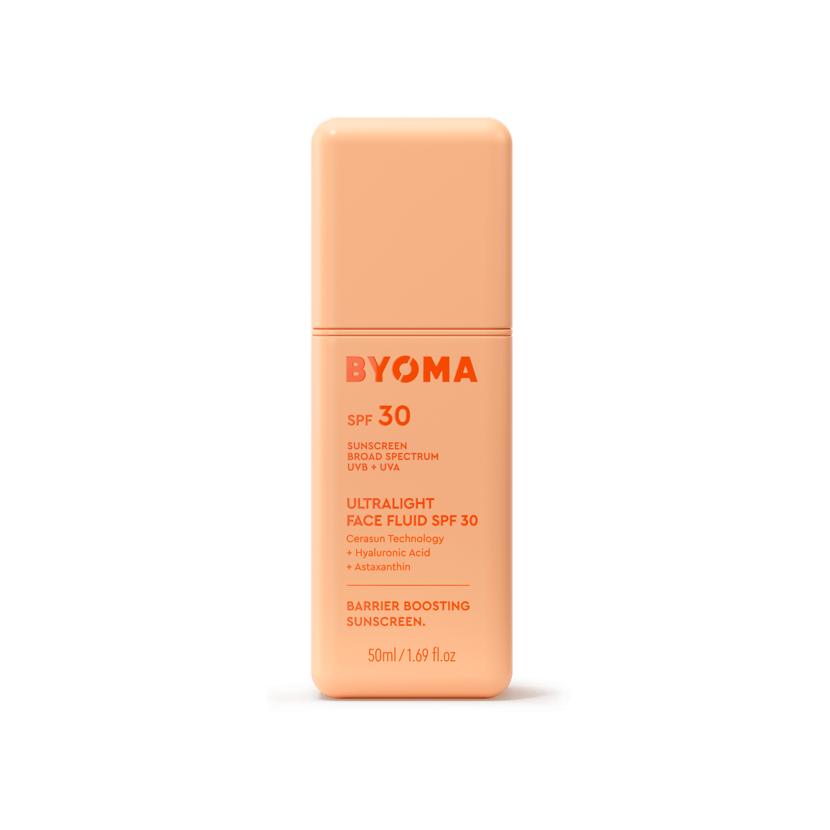 Une bouteille de Fluide Visage Ultraléger BYOMA SPF 30.