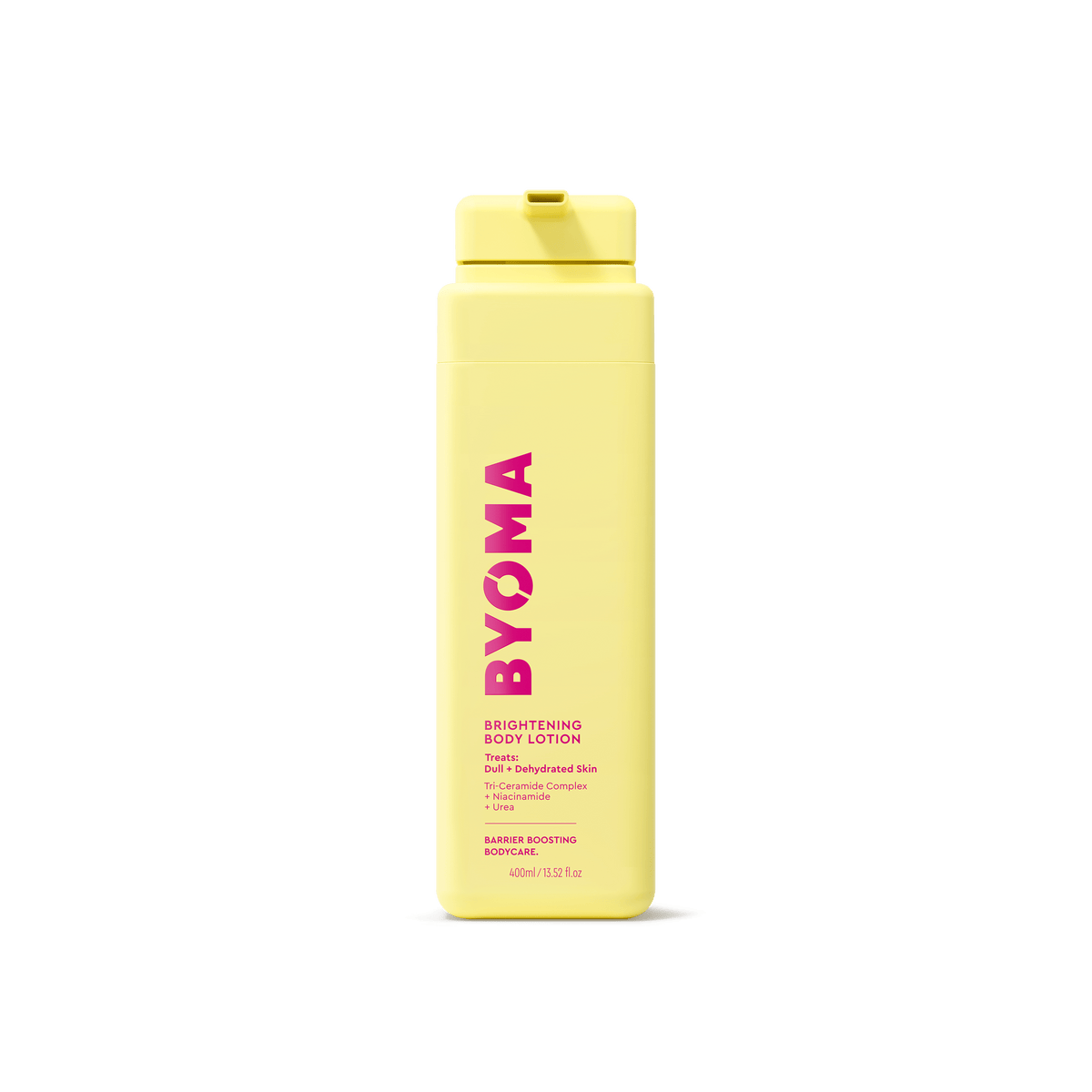 LOTION CORPOREL ÉCLAIRCISSANTE BYOMA sur fond blanc.