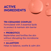 Étiquette BYOMA Balancing Face Mist répertoriant les ingrédients actifs, sur fond rose.
