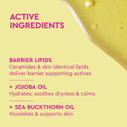 Étiquette BYOMA Nourishing Body Oil répertoriant les ingrédients actifs, sur fond jaune.