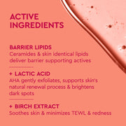 Étiquette BYOMA Brightening Toner répertoriant les ingrédients actifs, sur fond rose.