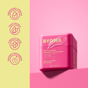 Contenant masque visage éclat bio-collagène BYOMA sur fond rose et vert