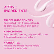 Étiquette Gel Crème Hydratante BYOMA listant les principes actifs, sur fond rose.