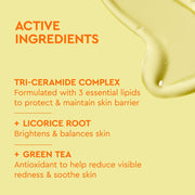 Étiquette BYOMA Creamy Jelly Cleanser répertoriant les ingrédients actifs, sur fond jaune.