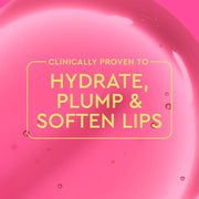 Baume à lèvres rose avec un texte prétendant hydrater, repulper et adoucir les lèvres.