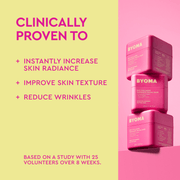 Produits de soin BYOMA avec texte sur fond rose et jaune