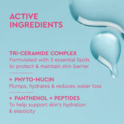Étiquette BYOMA Phyto-Mucin Glow Serum répertoriant les ingrédients actifs, sur fond bleu.