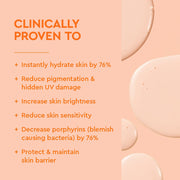 BYOMA Ultralight Face Fluid SPF30 avec texte soulignant ses bienfaits, sur fond pêche.