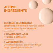 Packaging BYOMA Ultralight Face Fluid SPF50 listant la technologie Cerasun, l'acide hyaluronique et l'astaxanthine comme principes actifs, sur fond pêche.