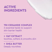 Étiquette BYOMA Sensitive Skin Body Lotion répertoriant les ingrédients actifs, sur fond rose.
